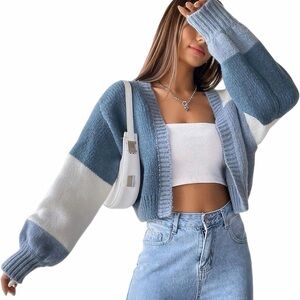 Colorblock Blue and White Women's Sweater